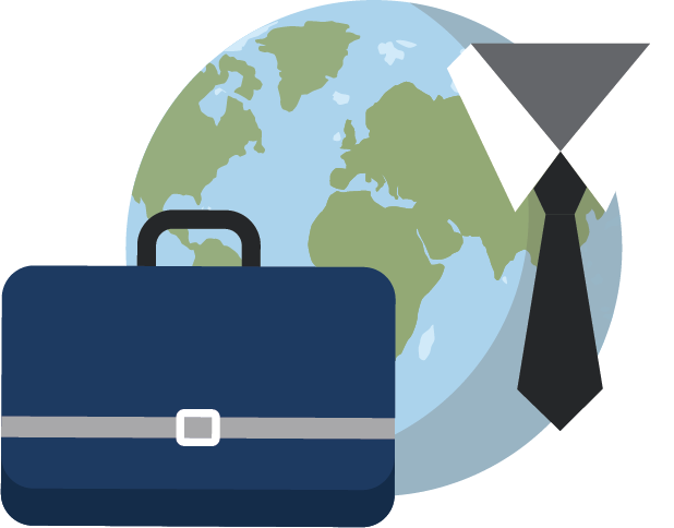 illustration of globe, briefcase and work tie