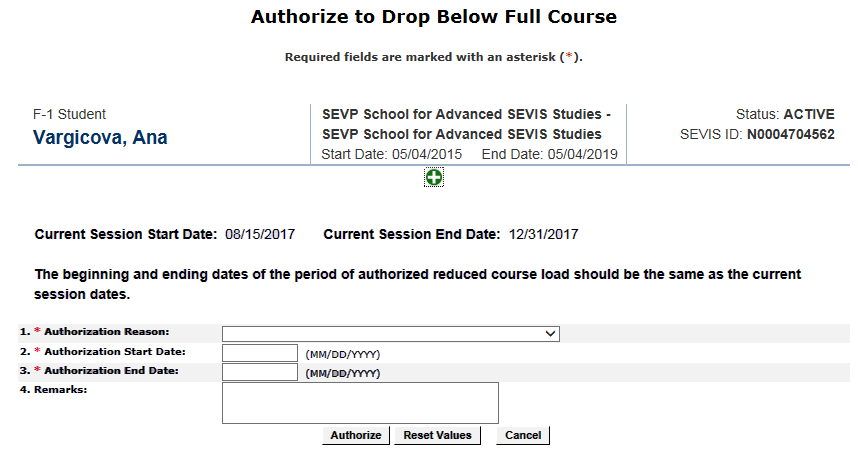 The Authorize to Drop Below Full Course page two 