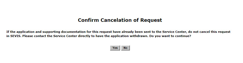 Screenshot of Confirm Cancelation of Request page.