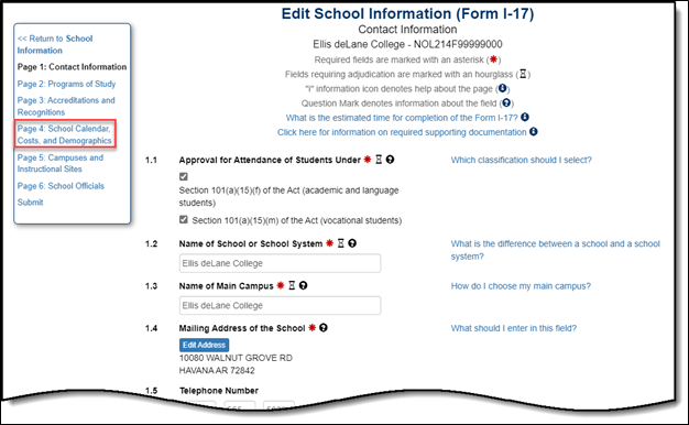 View of the 'Edit School Information' page