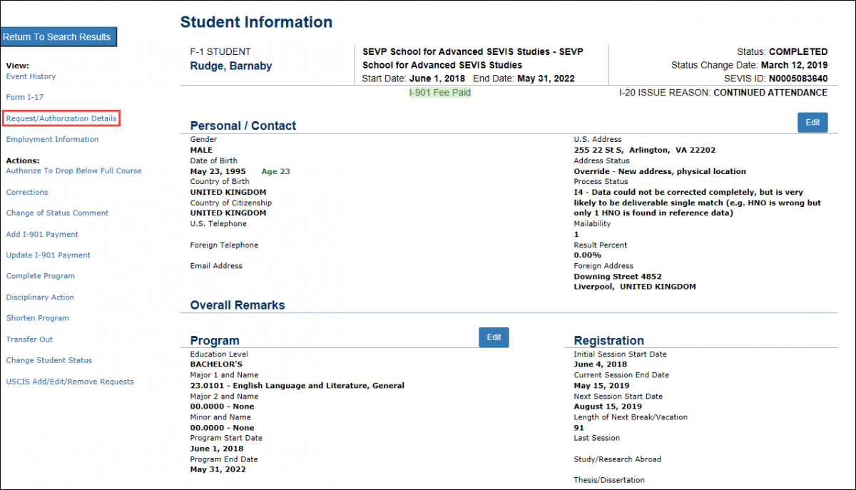 Student Information Text