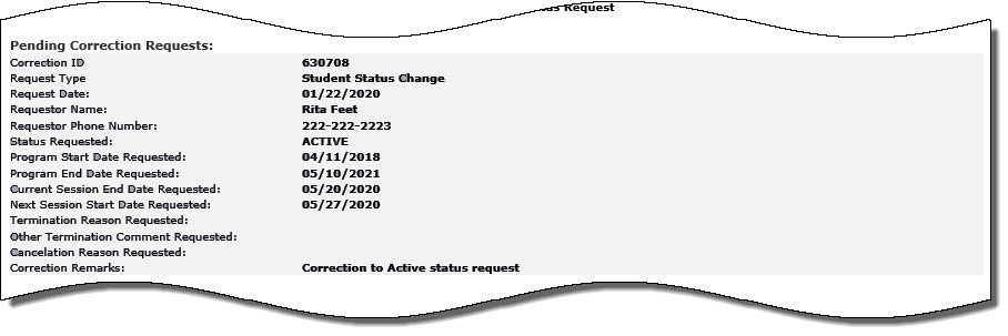 Pending Correction Requests