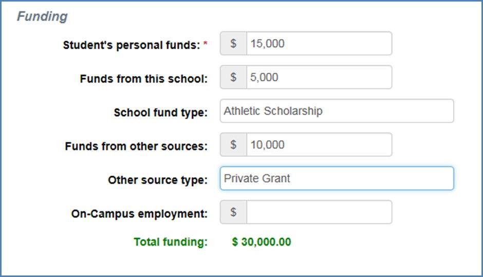 Funding Section on Financial Information Page