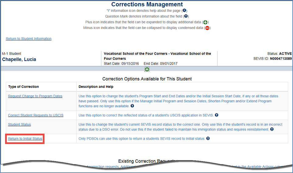 Corrections Management Page 