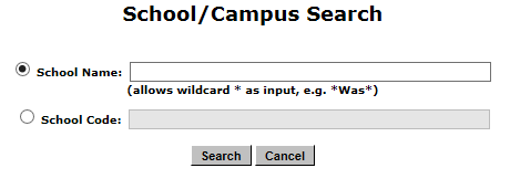 The School/ Campus Search page 