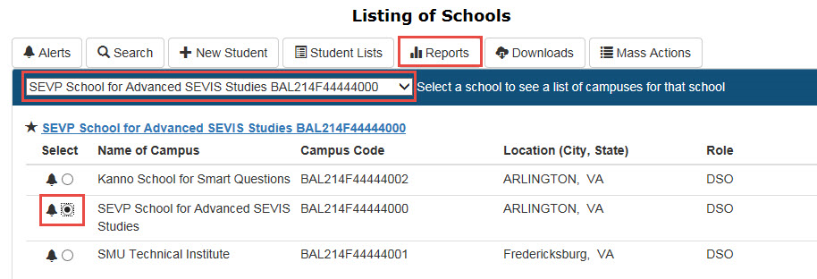 Listing of Schools Page