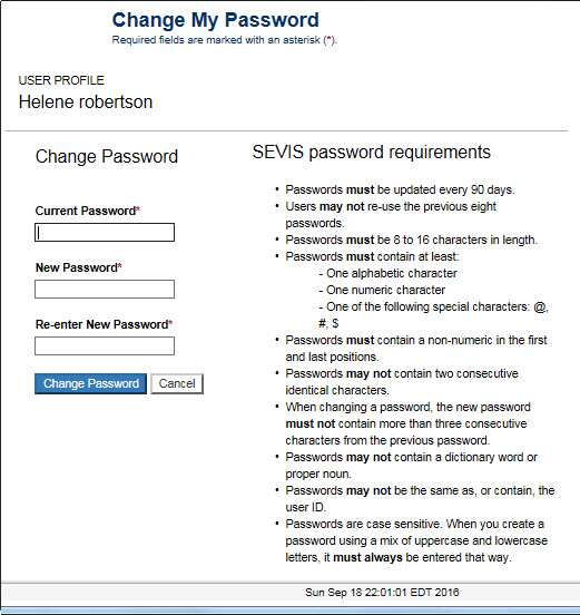 The Change My Password page 