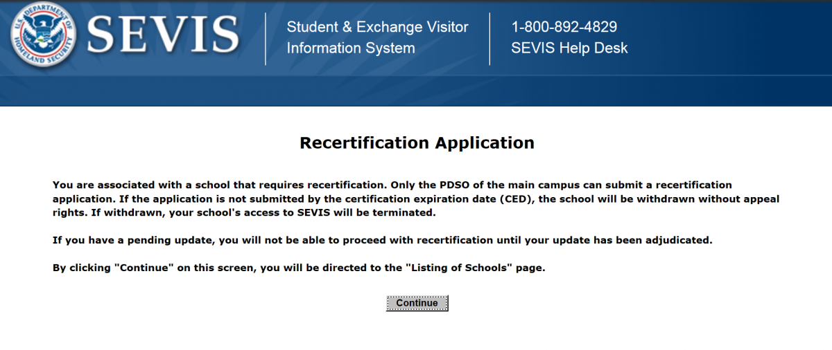 Recertification application notice upon login