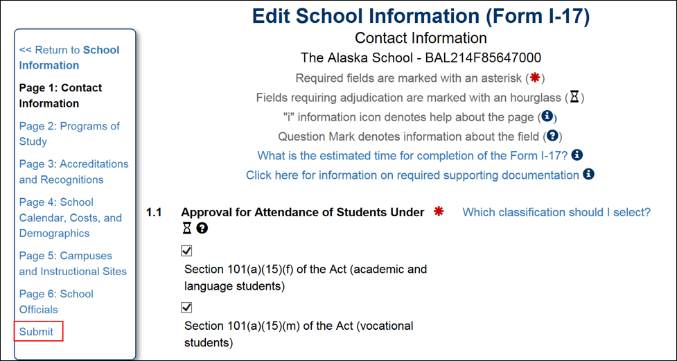Edit School Information (Form I-17)