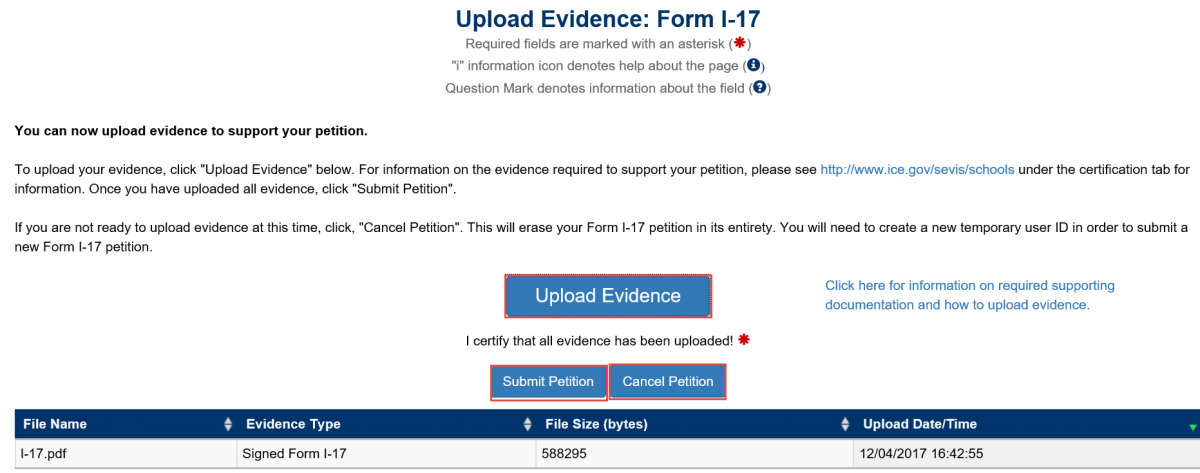 Upload Evidence - You can now upload evidence to support your petition.