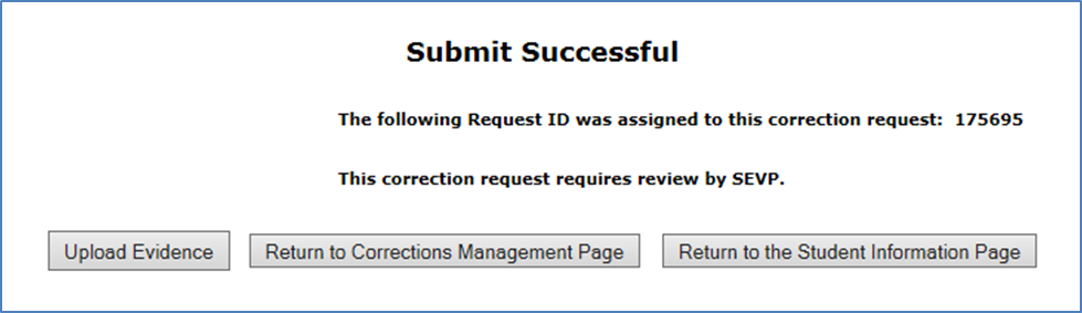 Screen shot of Submit Successful message.