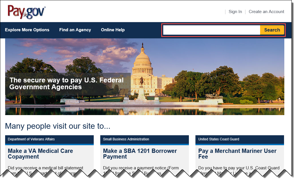 Pay.gov home page