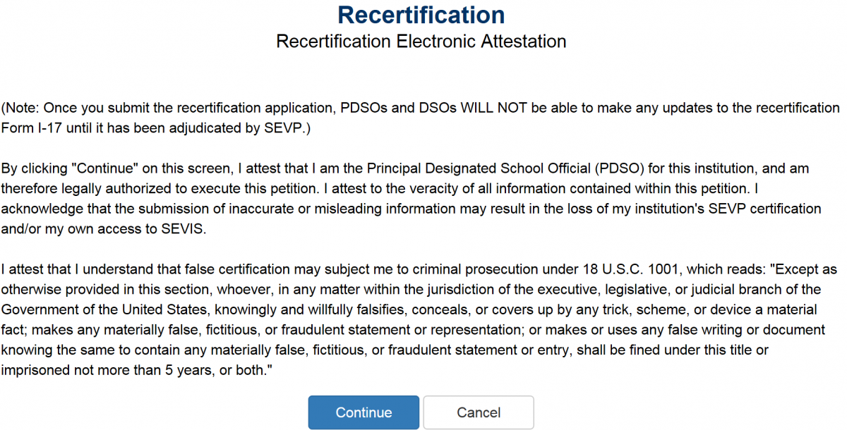 recertification page screenshot