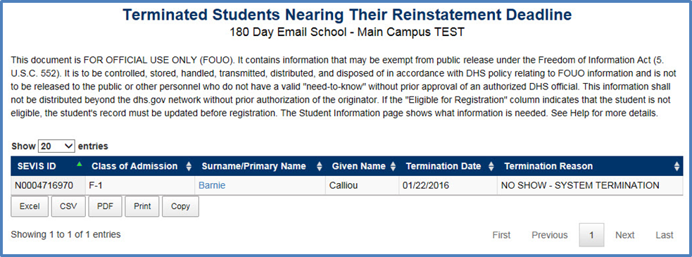 Terminated Students Nearing Their Reinstatement Deadline