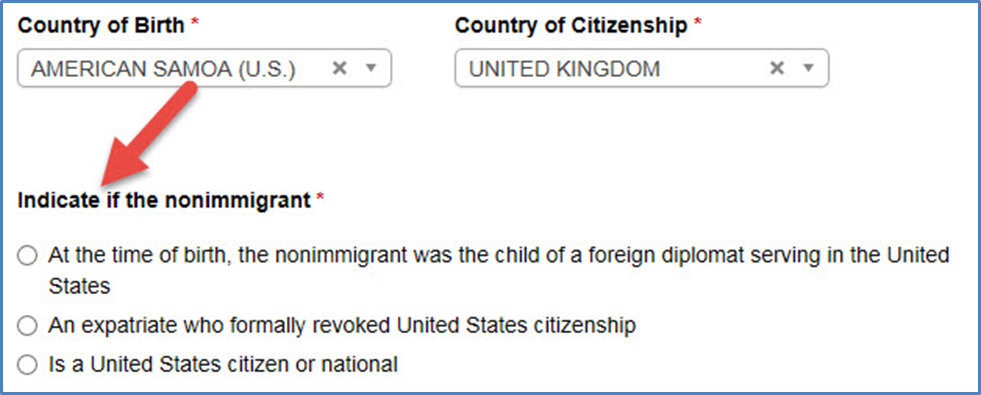 Indicate if nonimmigrant 