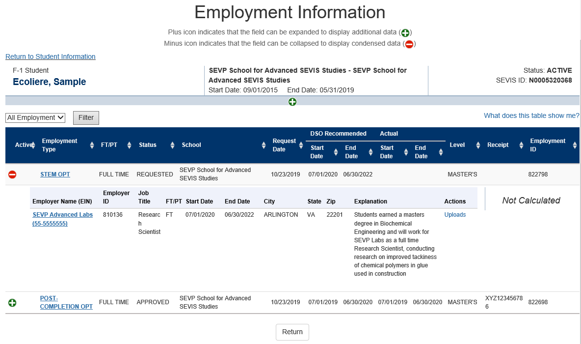 STEM Employment Information page screenshot