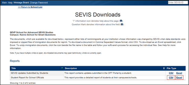 SEVIS Downloads