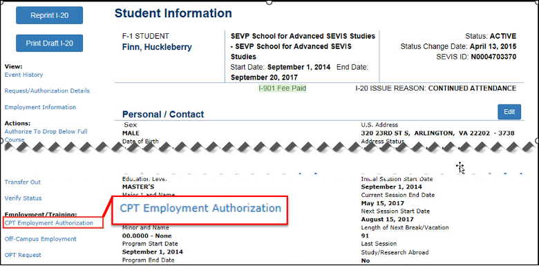 cpt student info