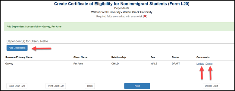 SEVIS Create Certificate of Eligibility