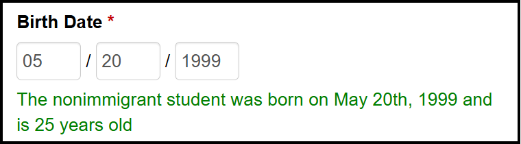 SEVIS Screenshot Birth Date