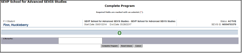 Complete Program Remarks Screen