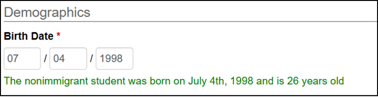 Birth Date Section Screenshot