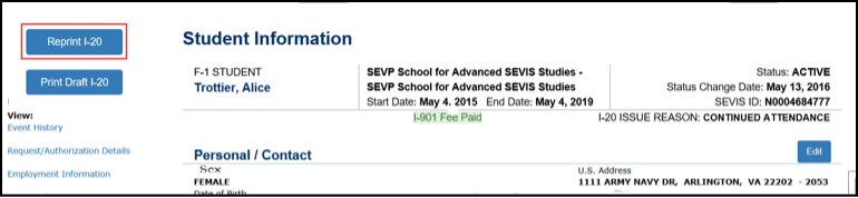 Reprint the Form I-20