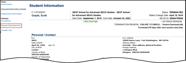 SEVIs Screenshot Request Reinstatement