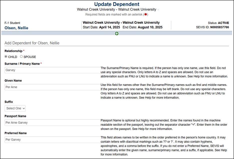 Update Dependent Screen