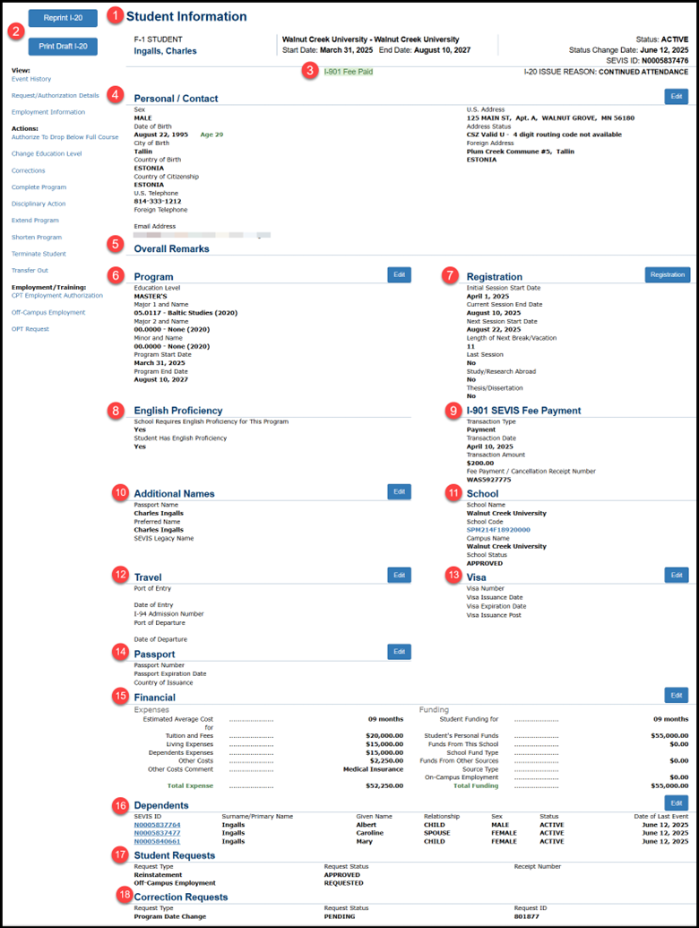 Student Information Page