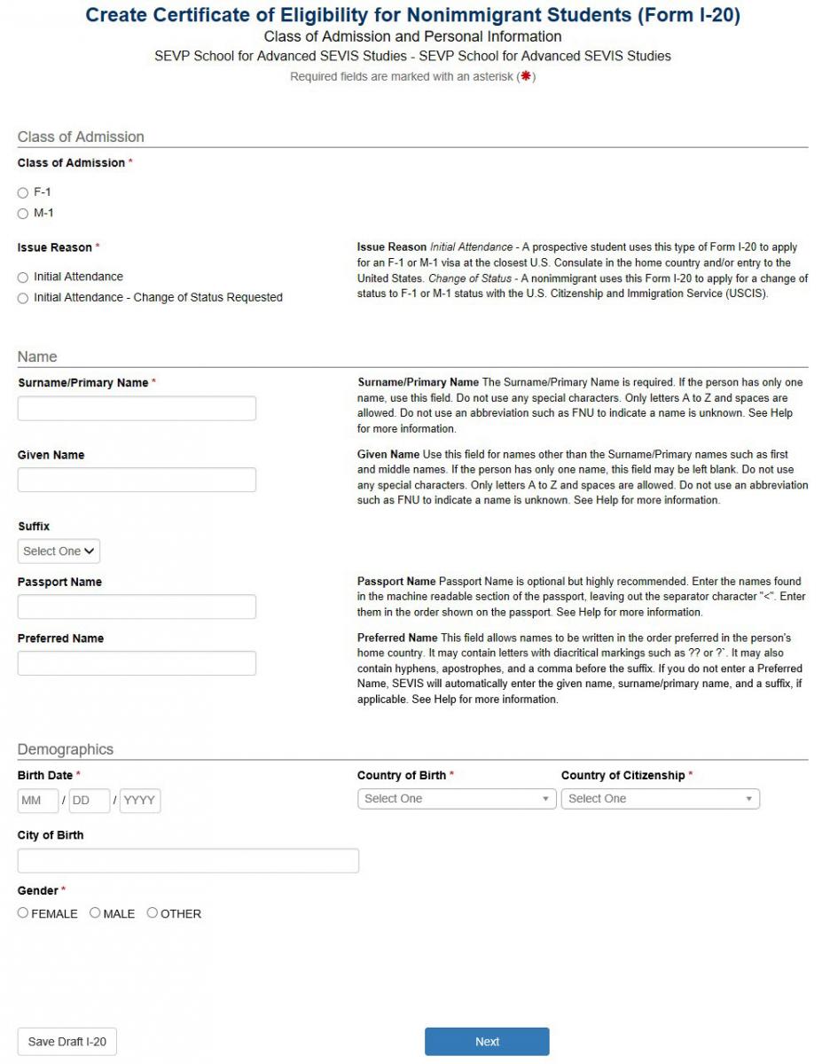 Create Initial COE (Form I-20) | Study in the States