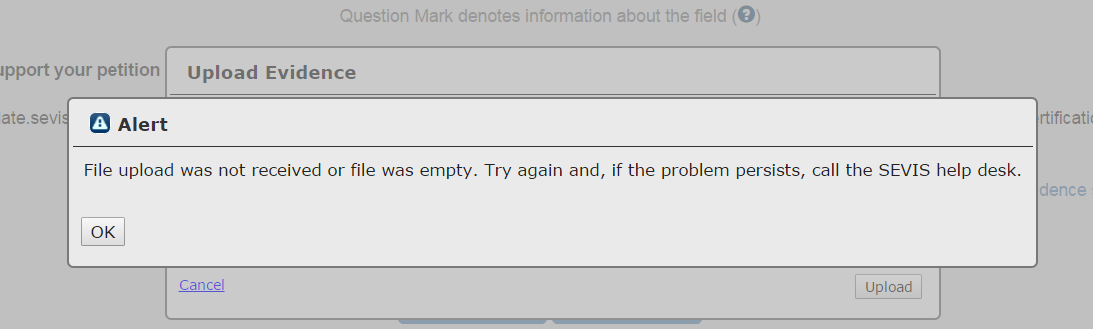 Upload Evidence For Correction Requests Study In The States Alert Popup File Upload Was Not Received Or Empty Try Again And