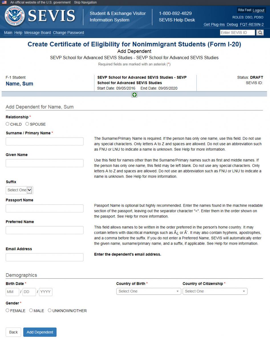 Create Initial Coe Form I 20 Study In The States