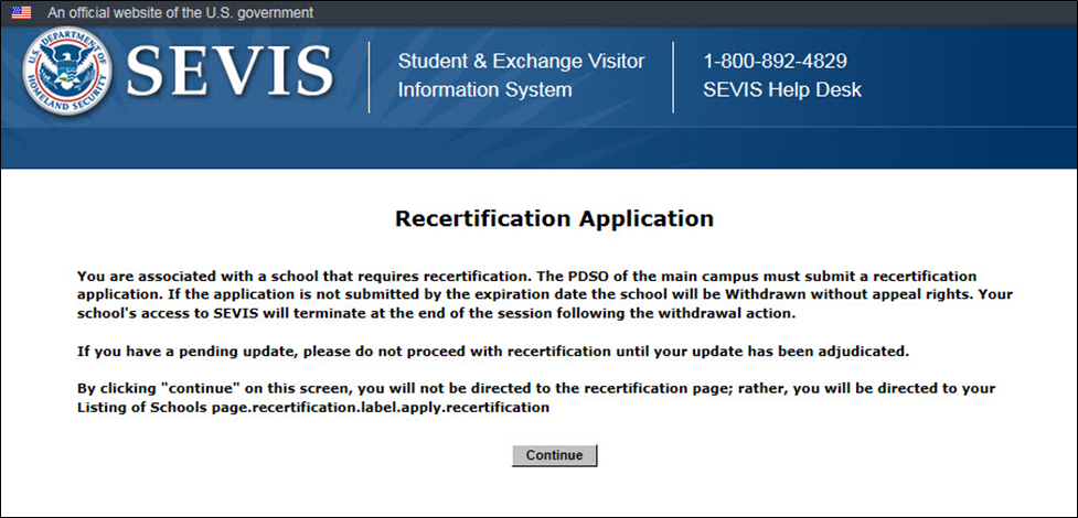 Form I-17 - Recertification | Study in the States