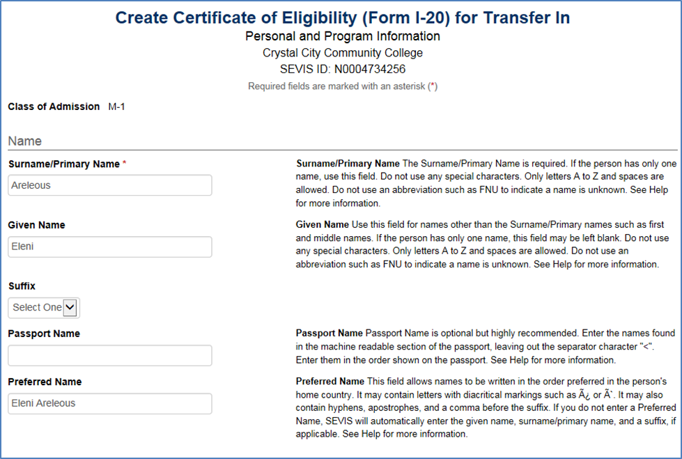 Complete Transfer Of M 1 Sevis Record Study In The States Demographics