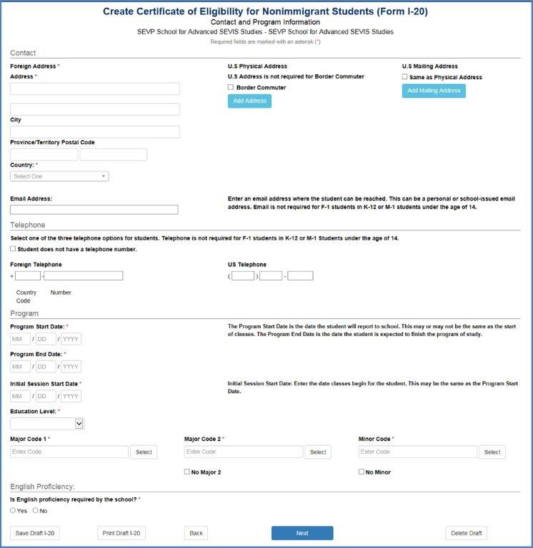 Create Initial COE (Form I-20) | Study in the States