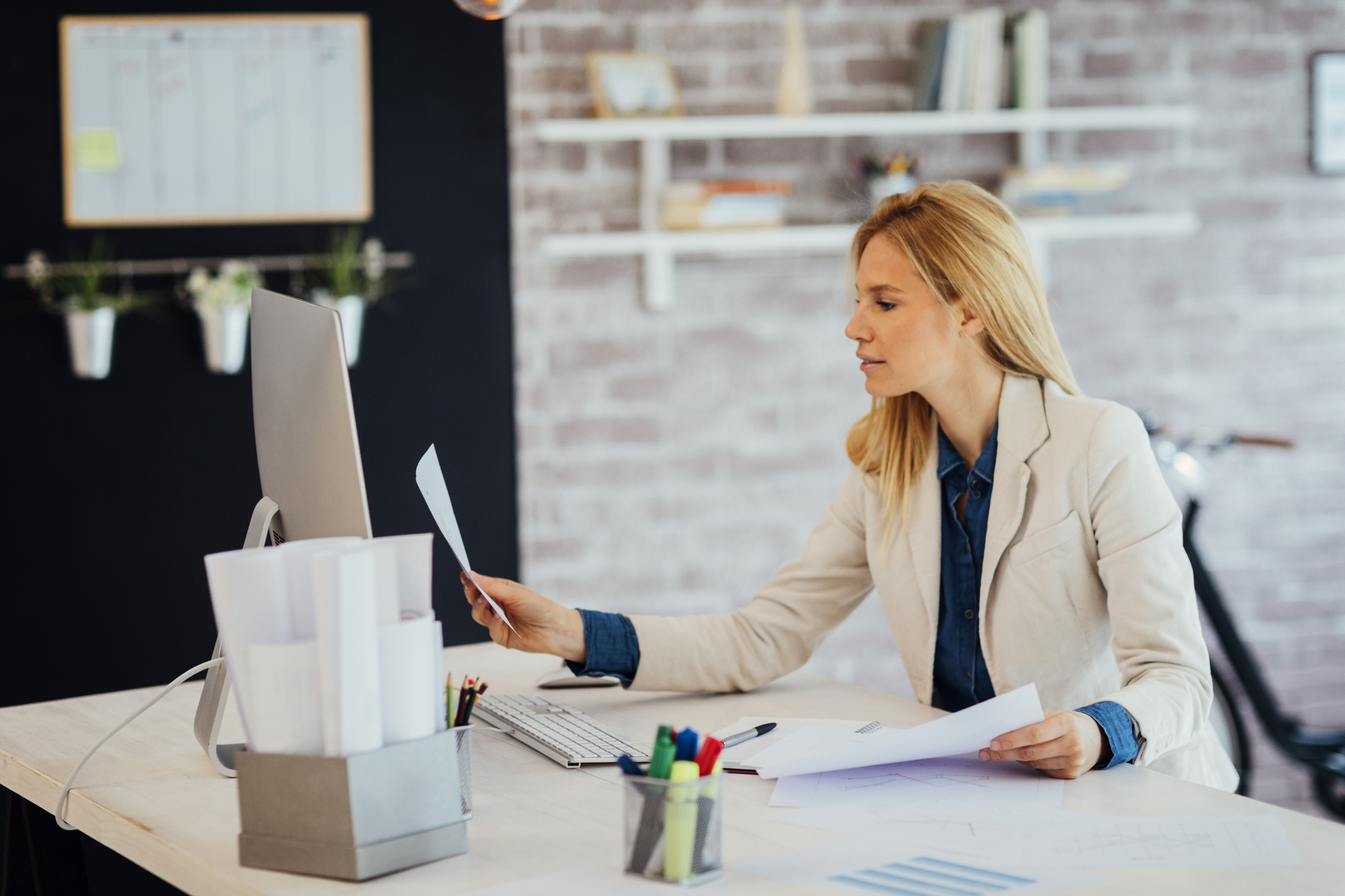 Woman looking at a computer