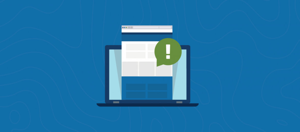 Icon of laptop with a green exclamation point