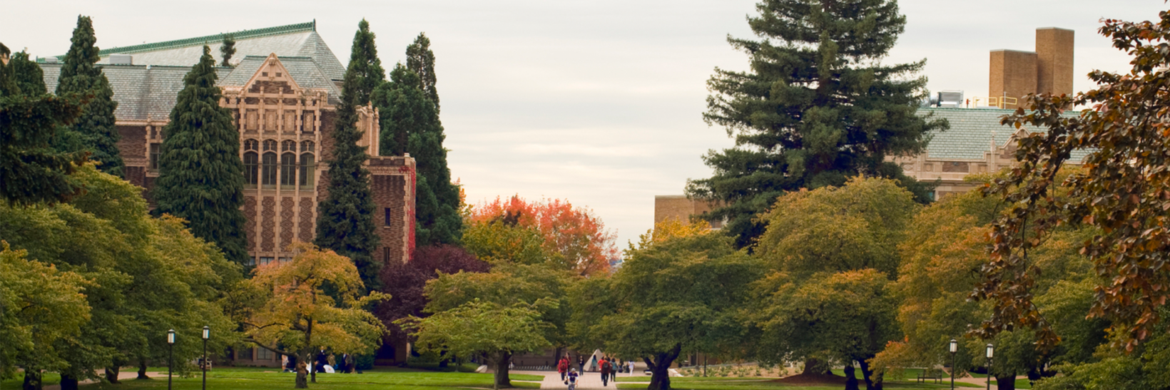 panoramic of a college campus in the fall