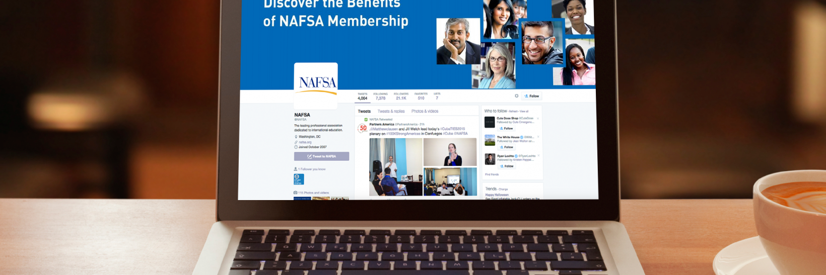 Laptop open to the NAFSA Facebook page.