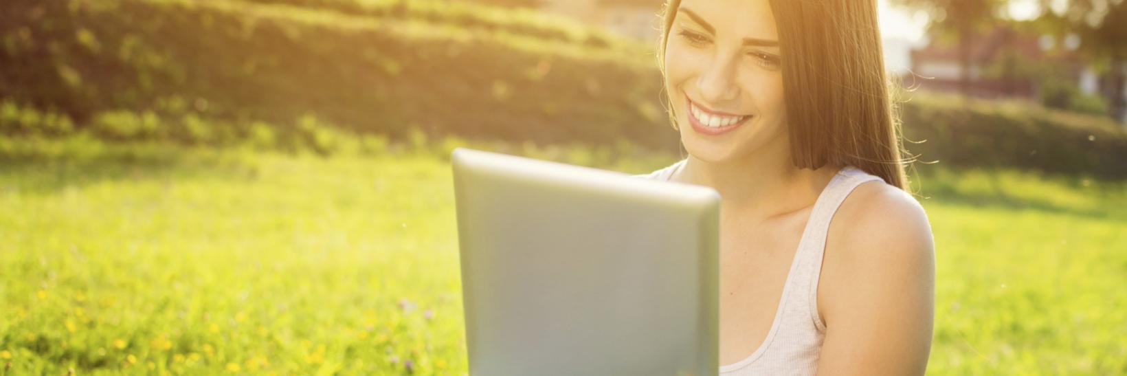 young woman on a tablet
