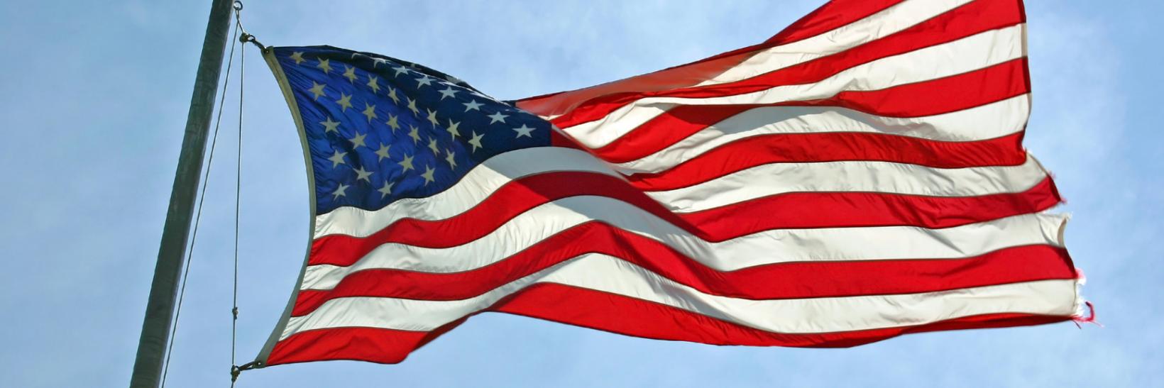 American flag in the wind.
