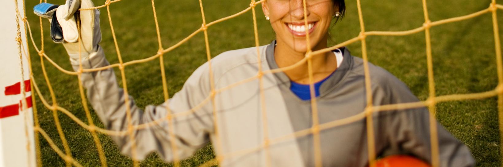 A female soccer goalie.