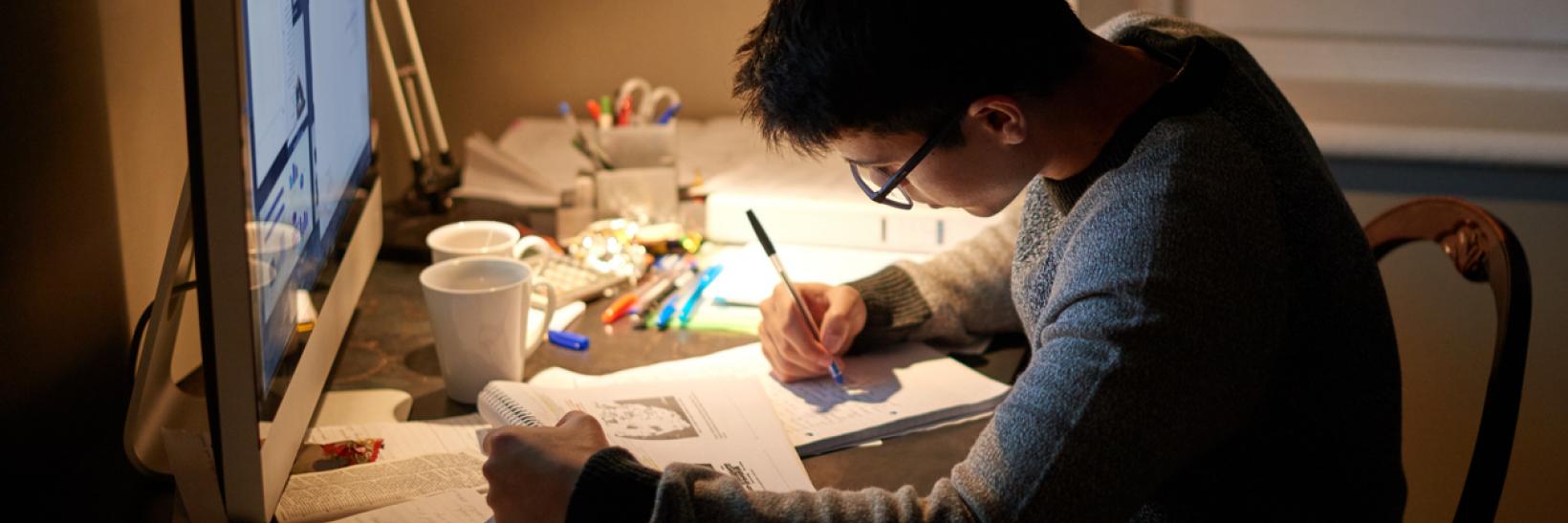 A student studying at their desk.