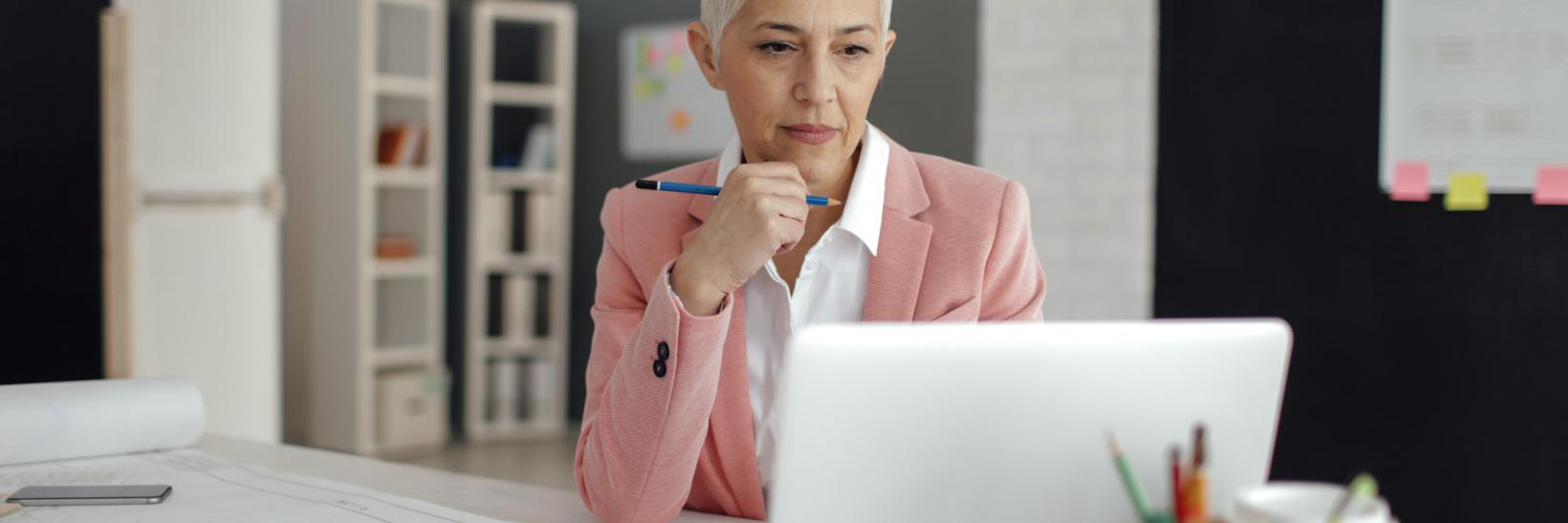 Woman looking at a computer