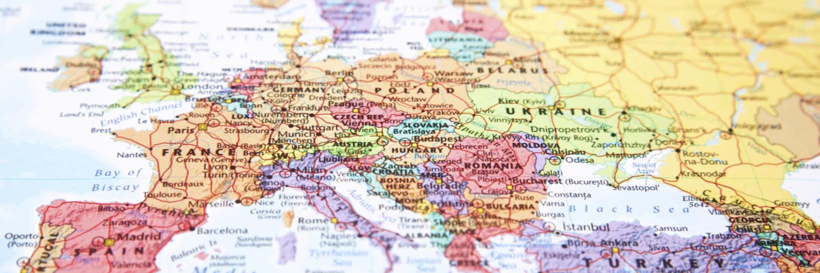 A photo of a map of Europe.