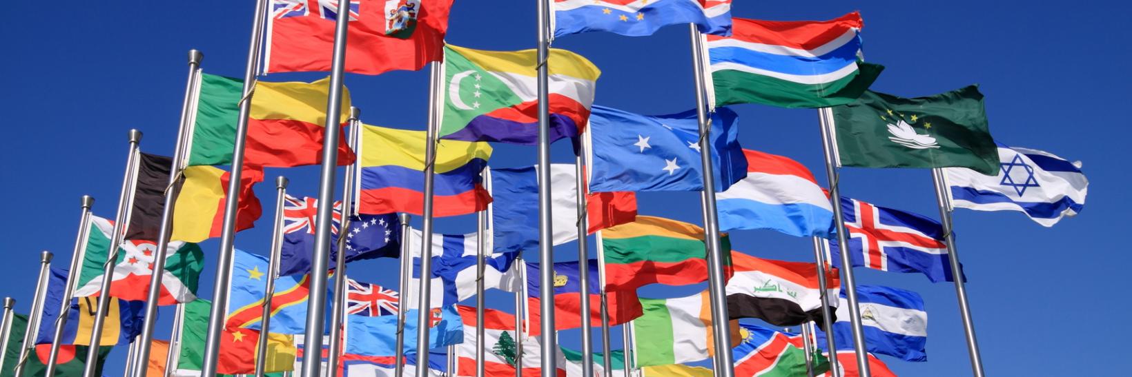 World flags in the wind. 