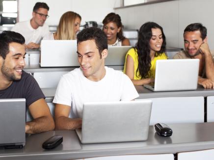 STEM students study with laptops