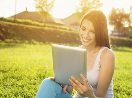 young woman on a tablet